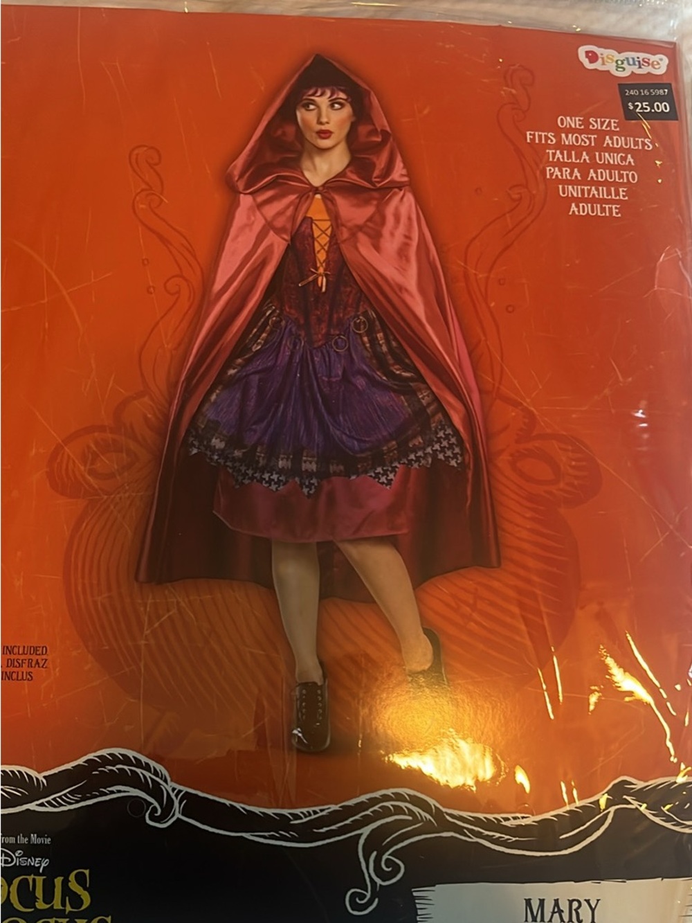 Adult Large Hocus Pocus Mary costume Disguise Red Hooded Cape Costume